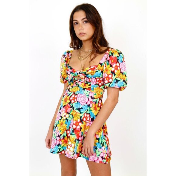 💕FOR LOVE & LEMONS💕 Mallory Mini Dress Multi-Color Vintage Floral Print XS NWT - Picture 7 of 16